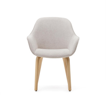 Aleli chair in beige chenille and solid ash wood legs with a natural finish