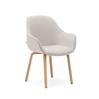 Aleli chair in beige chenille and solid ash wood legs with a natural finish