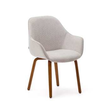Aleli chair in beige chenille and solid ash wood legs with walnut finish