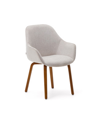 Aleli chair in beige chenille and solid ash wood legs with walnut finish