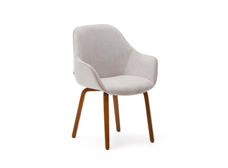 Aleli chair in beige chenille and solid ash wood legs with walnut finish