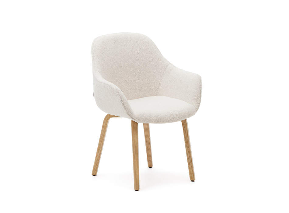 Aleli chair in white shearling and solid ash wood legs with a natural finish
