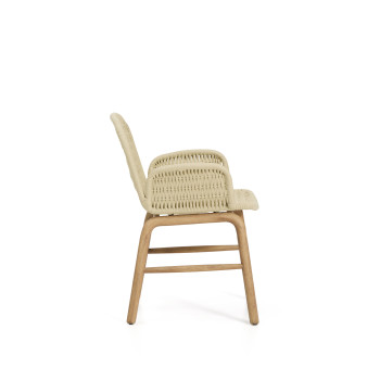 Alipa chair with armrests in solid acacia wood and ecru rope 100% FSC
