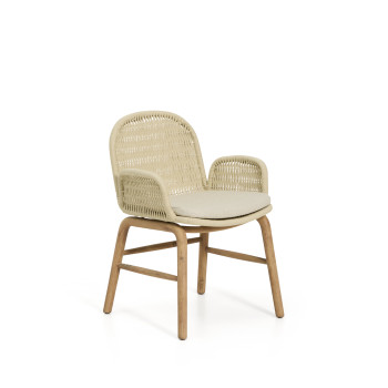 Alipa chair with armrests in solid acacia wood and ecru rope 100% FSC