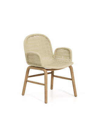 Alipa chair with armrests in solid acacia wood and ecru rope 100% FSC