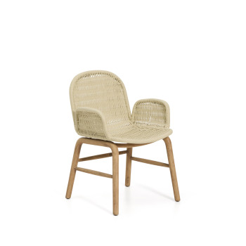 Alipa chair with armrests in solid acacia wood and ecru rope 100% FSC