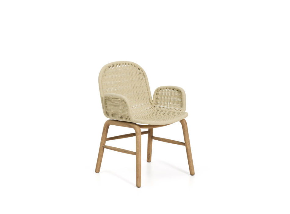 Alipa chair with armrests in solid acacia wood and ecru rope 100% FSC