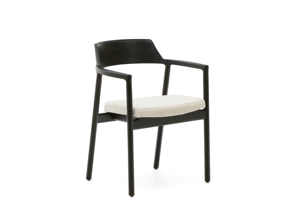 Alocs chair with removable cover, beige chenille, solid black oak wood FSC Mix Credit