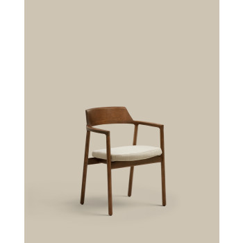 Alocs chair with removable cover, beige chenille, solid oak and walnut wood, FSC Mix Credit