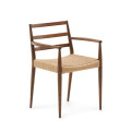 Analy chair with armrests in solid oak with walnut finish and rope seat 