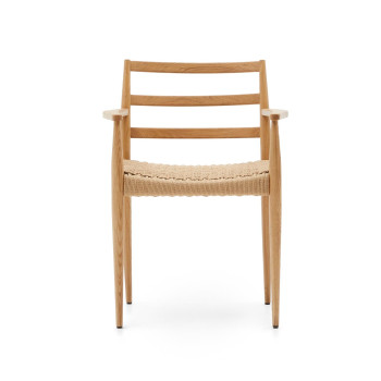 Analy chair with armrests in solid oak wood FSC 100% with natural finish and seat in co