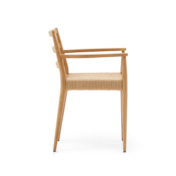 Analy chair with armrests in solid oak FSC 100% with natural finish and rope seat