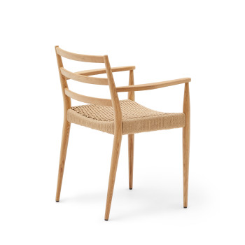 Analy chair with armrests in solid oak FSC 100% with natural finish and rope seat