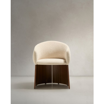 Bosca chair in beige chenille and FSC 100% walnut veneer
