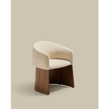 Bosca chair in beige chenille and FSC 100% walnut veneer