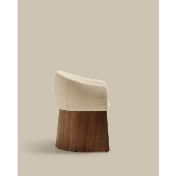Bosca chair in beige chenille and FSC 100% walnut veneer