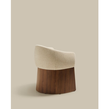 Bosca chair in beige chenille and FSC 100% walnut veneer
