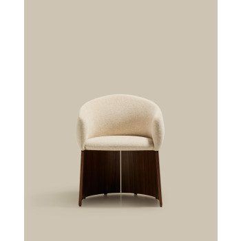 Bosca chair in beige chenille and FSC 100% walnut veneer