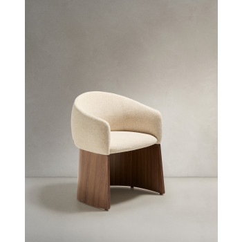 Bosca chair in beige chenille and FSC 100% walnut veneer
