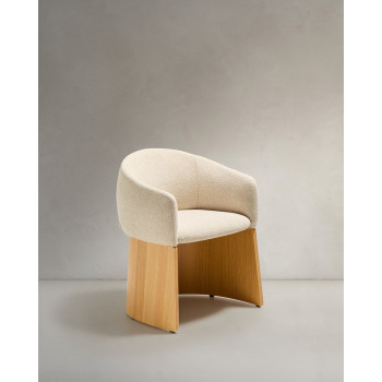 Bosca chair in beige chenille and FSC 100% oak veneer