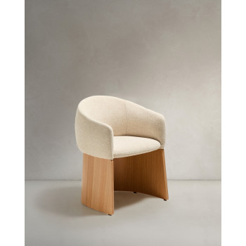 Bosca chair in beige chenille and FSC 100% oak veneer