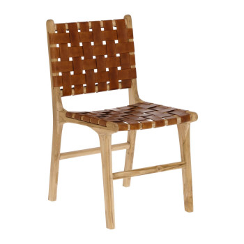 Calixta chair in leather and solid teak wood