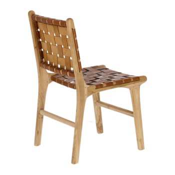 Calixta chair in leather and solid teak wood