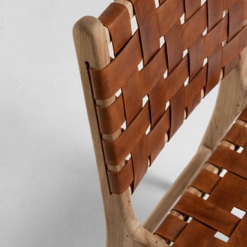 Calixta chair in leather and solid teak wood
