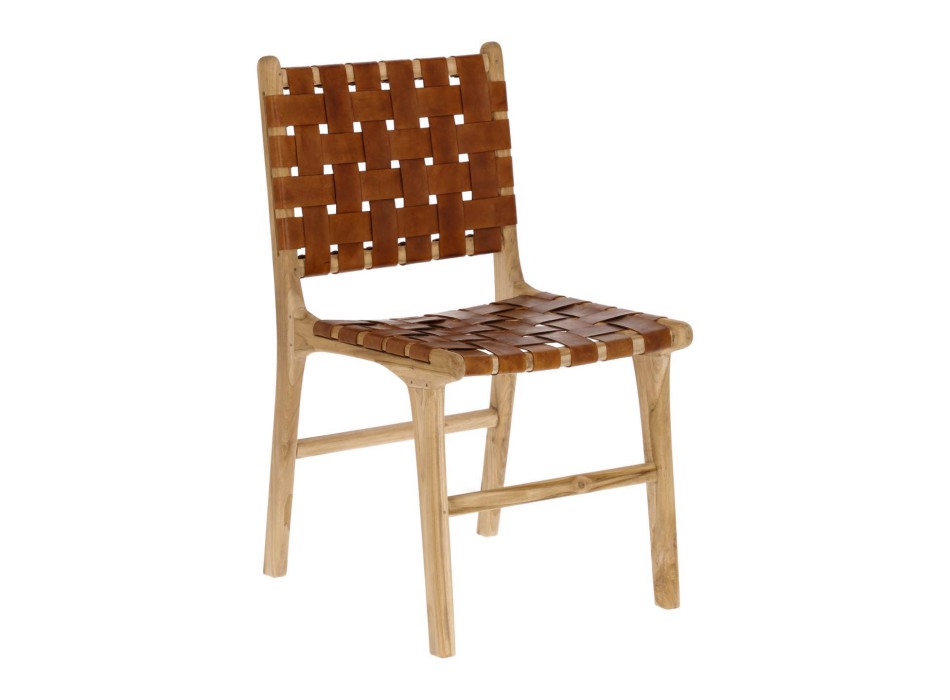 Calixta chair in leather and solid teak wood