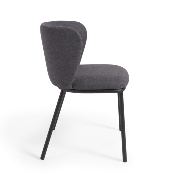 Ciselia chair in dark grey chenille fabric and black steel legs FSC Mix Credit
