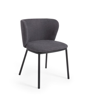 Ciselia chair in dark grey chenille fabric and black steel legs FSC Mix Credit