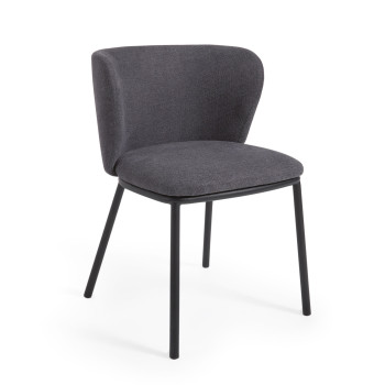 Ciselia chair in dark grey chenille fabric and black steel legs FSC Mix Credit
