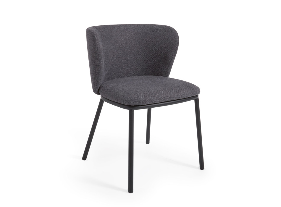 Ciselia chair in dark grey chenille fabric and black steel legs FSC Mix Credit