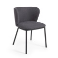 Ciselia chair in dark grey chenille fabric and black steel legs FSC Mix Credit