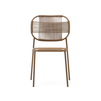 Talaier stackable outdoor chair in synthetic rope and galvanized steel, brown finish