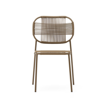 Talaier stackable outdoor chair in synthetic rope and galvanized steel, brown finish