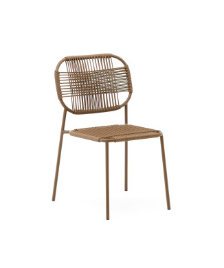 Talaier stackable outdoor chair in synthetic rope and galvanized steel, brown finish