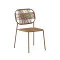 Talaier stackable outdoor chair in synthetic rope and galvanized steel, brown finish