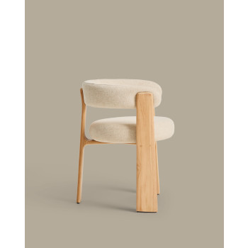Granite 3-legged beige outdoor chair with solid teak legs in a natural tone finish FSC 100%