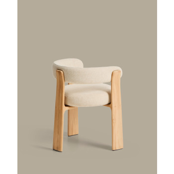 Granite 3-legged beige outdoor chair with solid teak legs in a natural tone finish FSC 100%