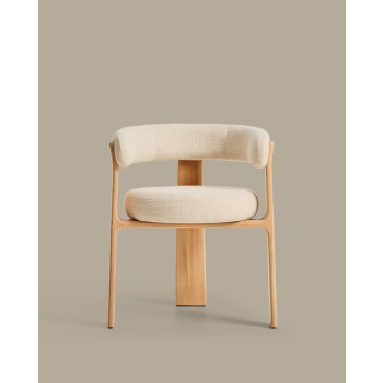 Granite 3-legged beige outdoor chair with solid teak legs in a natural tone finish FSC 100%