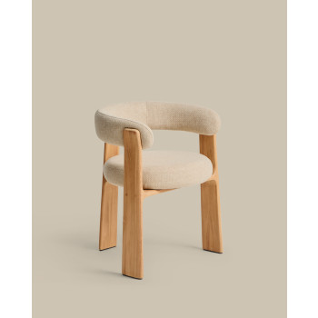 Granite 3-legged beige outdoor chair with solid teak legs in a natural tone finish FSC 100%