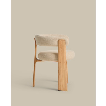 Granite 3-legged beige outdoor chair with solid teak legs in a natural tone finish FSC 100%
