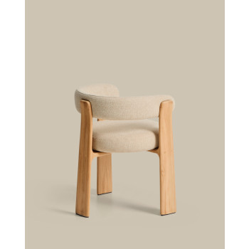 Granite 3-legged beige outdoor chair with solid teak legs in a natural tone finish FSC 100%