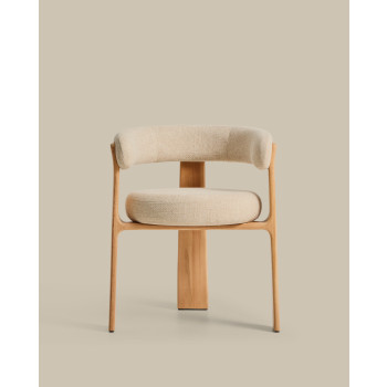 Granite 3-legged beige outdoor chair with solid teak legs in a natural tone finish FSC 100%