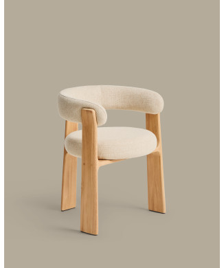 Granite 3-legged beige outdoor chair with solid teak legs in a natural tone finish FSC 100%