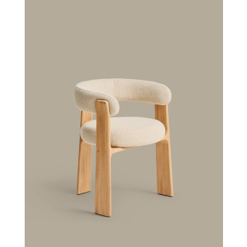 Granite 3-legged beige outdoor chair with solid teak legs in a natural tone finish FSC 100%