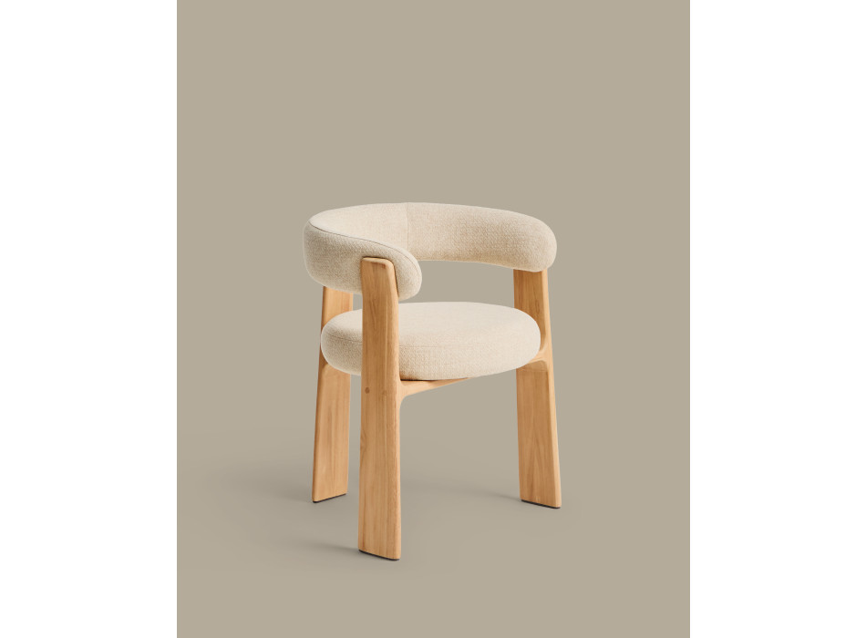 Granite 3-legged beige outdoor chair with solid teak legs in a natural tone finish FSC 100%