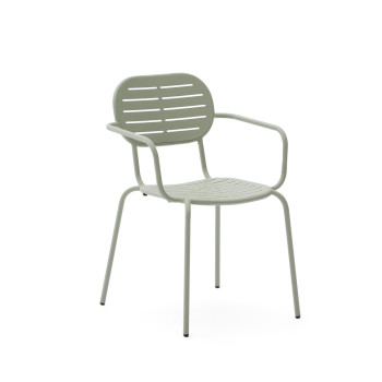 Brai stackable outdoor chair with armrests in dark grey galvanized steel