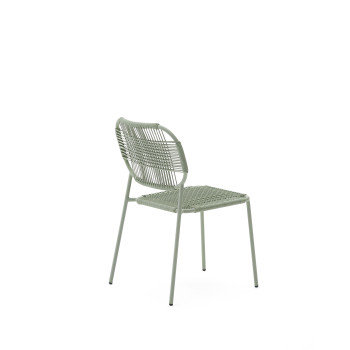 Talaier stackable outdoor chair in synthetic rope and galvanized steel with turquoise finish